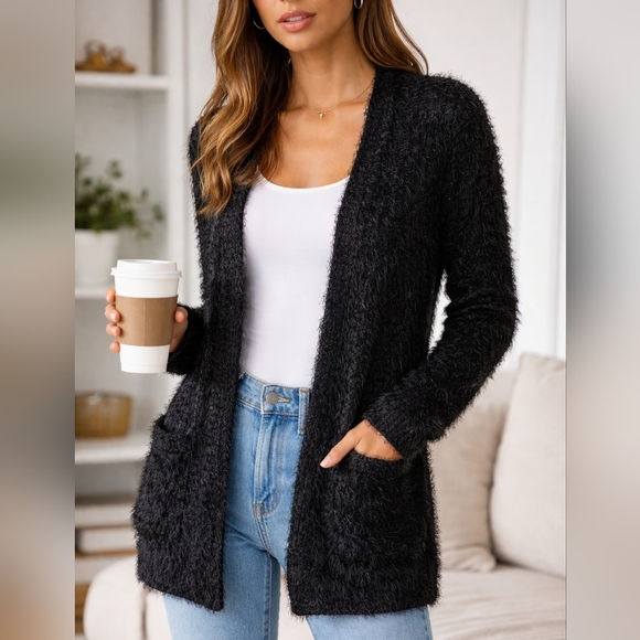 ROXY Black Soft Fuzzy Open Cardigan Sweater | XS/S - Picture 1 of 5
